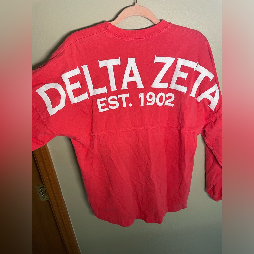 Spirit Jersey Delta Zeta Red Pink  Oversized Size S Long Sleeve Tee T-Shirt